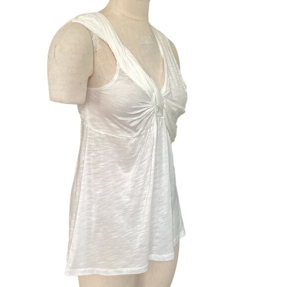 Deletta S Ivory with Gold Shimmer 100% Cotton Sleeveless Twist Front Top 168C - Picture 3 of 6